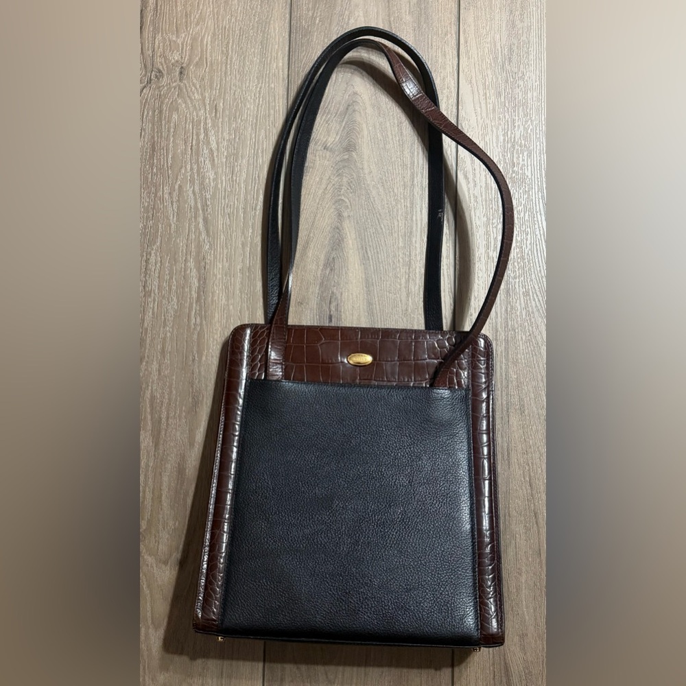 Vintage Bally full grained leather Brown Croc-Embossed shoulder bag